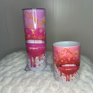 Custom fashion design Pink and Red Decorative Tumbler & Coffee Cup Set